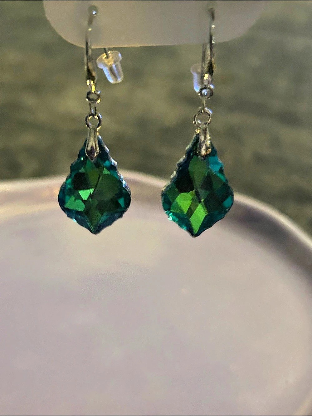 Faceted Green & Blue Drop Silver Earrings NWT